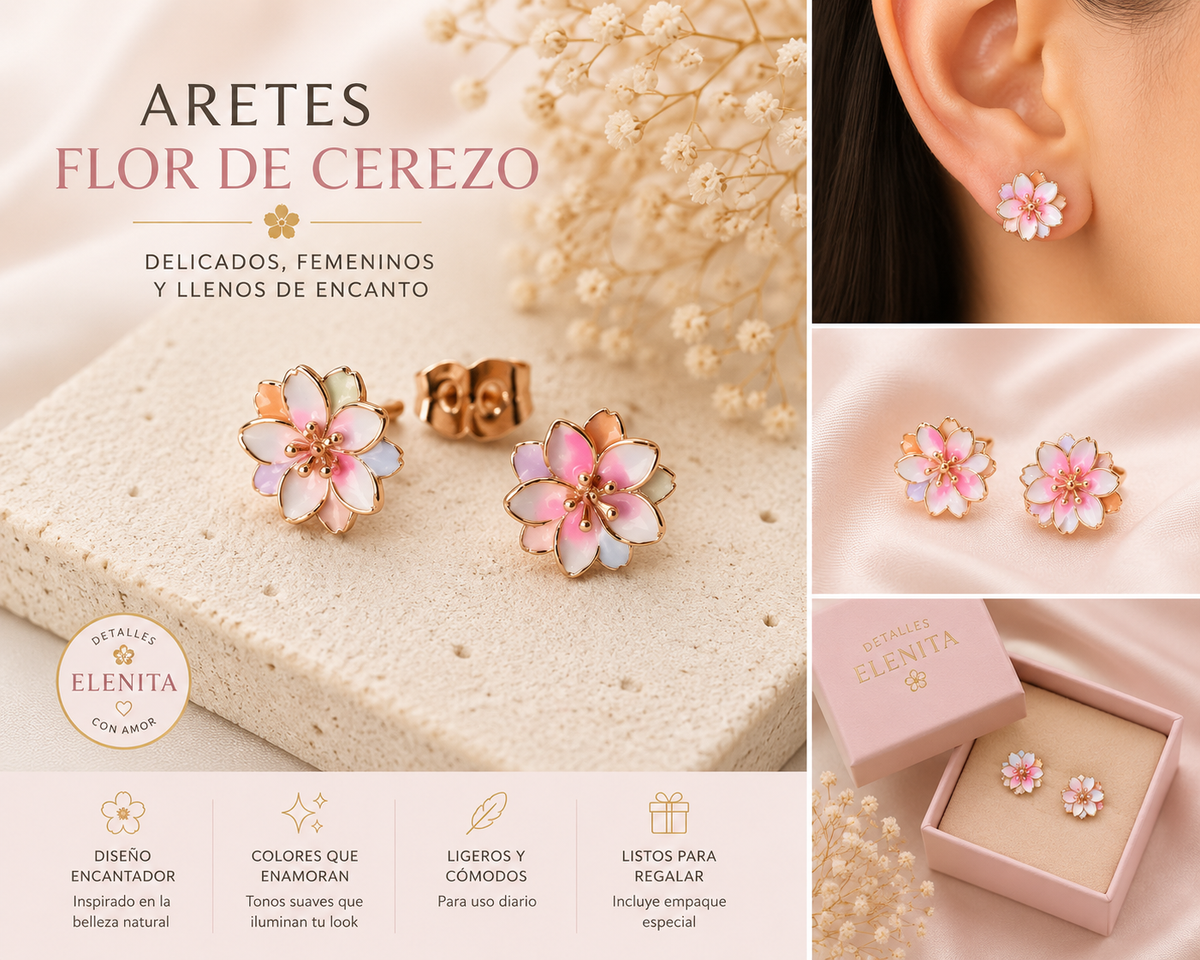 Aretes Flor de Cerezo Detalles Elenita
