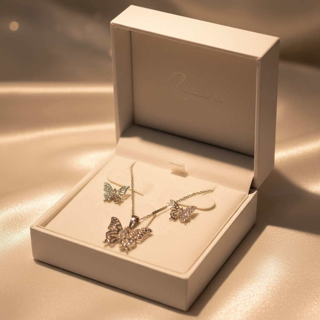 Juego mariposa plata caja de regalo