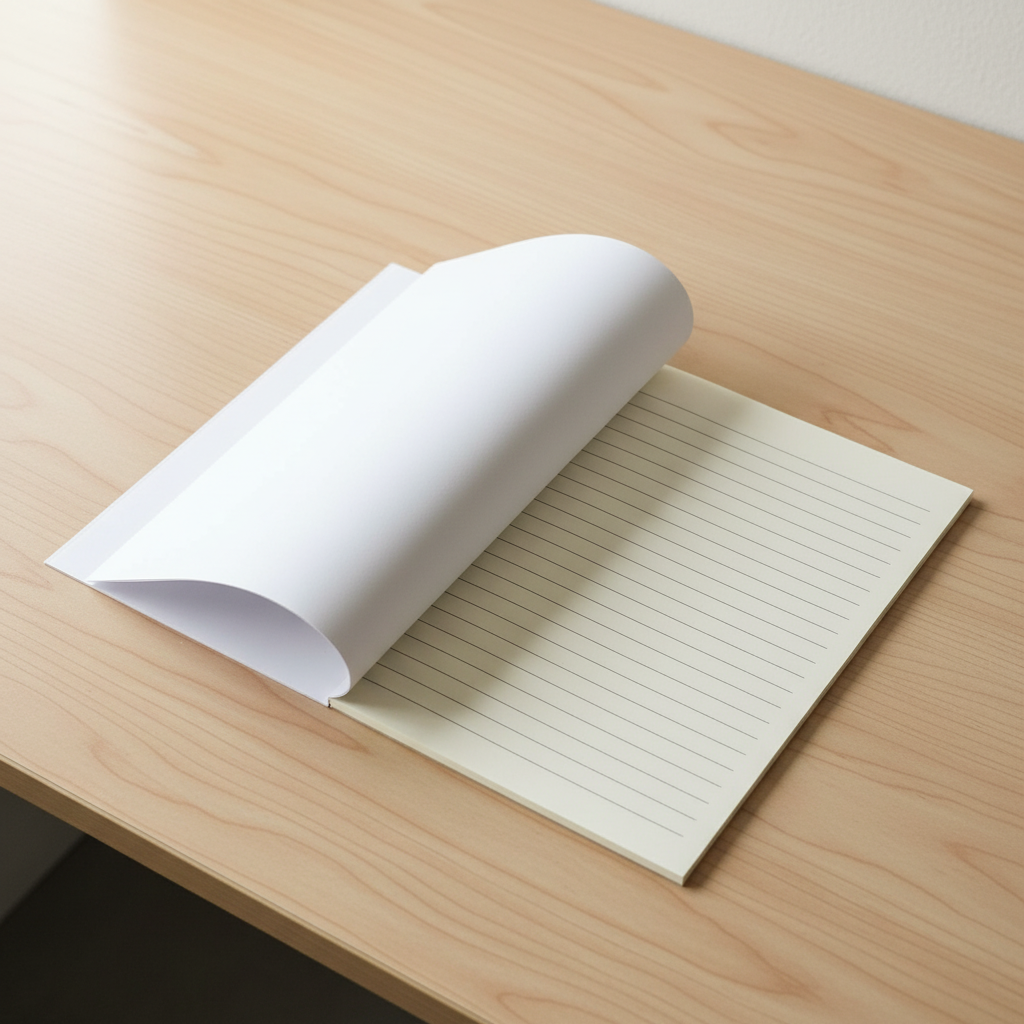 Interior del cuaderno con hojas rayadas sobre escritorio