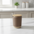 Tarro terracotta con tapa de bambú - estilo minimalista mármol
