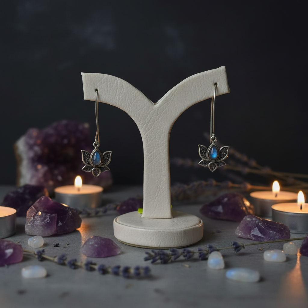 Aretes loto atmósfera mística amatistas