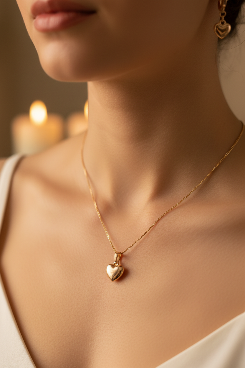 Cuello con collar corazón oro rosa