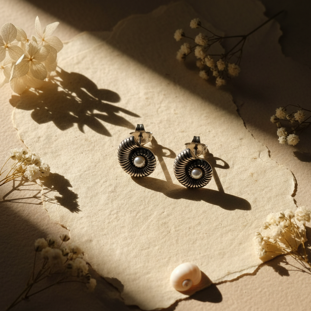 Aretes espiral flat lay artesanal