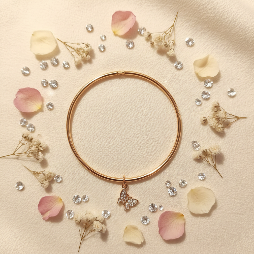 Brazalete mariposa flat lay cristales flores