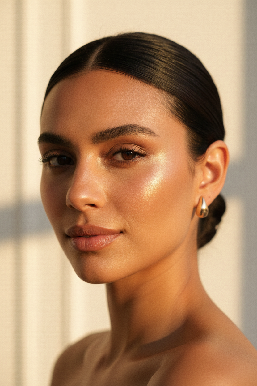 Aretes gota dorada retrato mujer latina