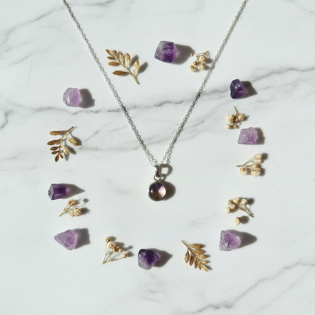 Collar bolivianita flat lay mármol