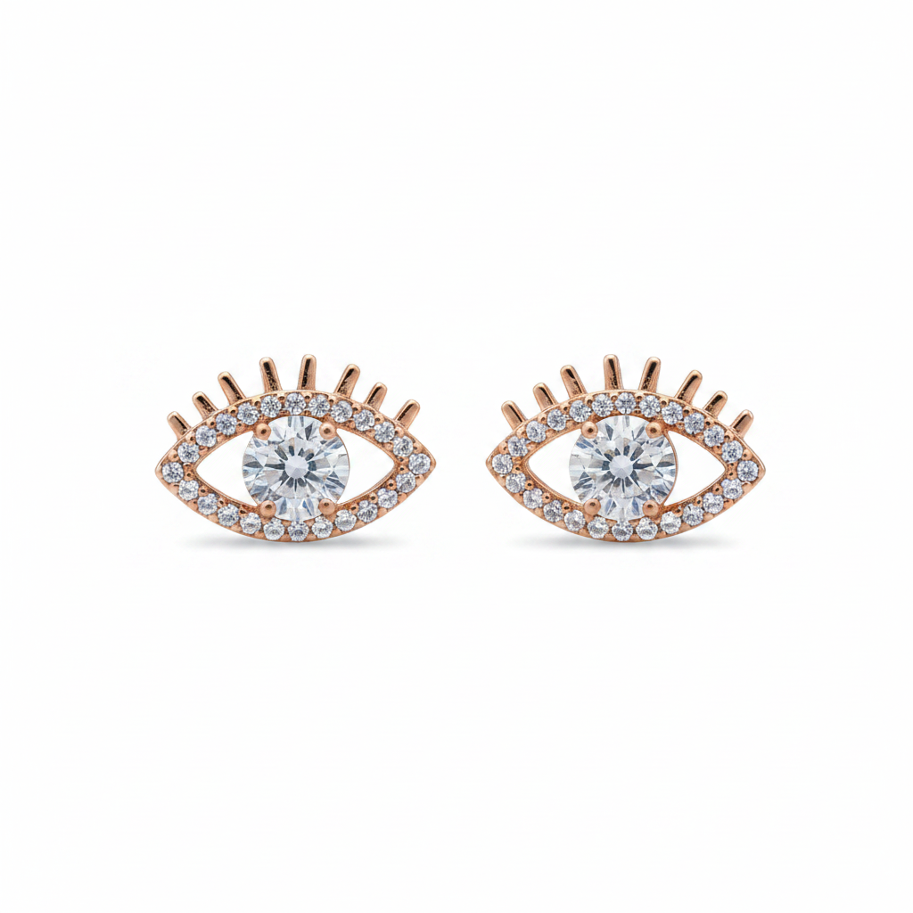 Aretes Ojo de Luz oro rosa fondo blanco