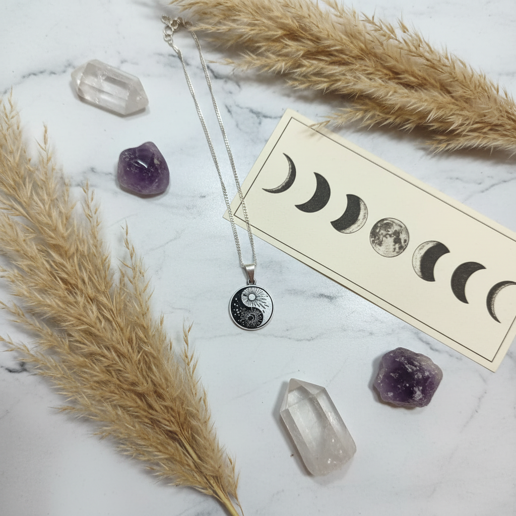 Yin Yang flat lay celestial mármol
