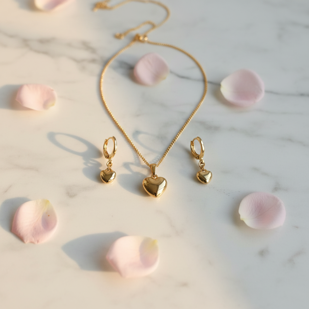 Juego corazón sólido flat lay mármol