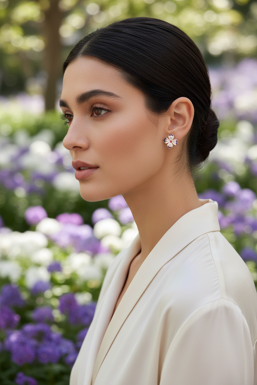 Aretes flor esmalte lifestyle mujer