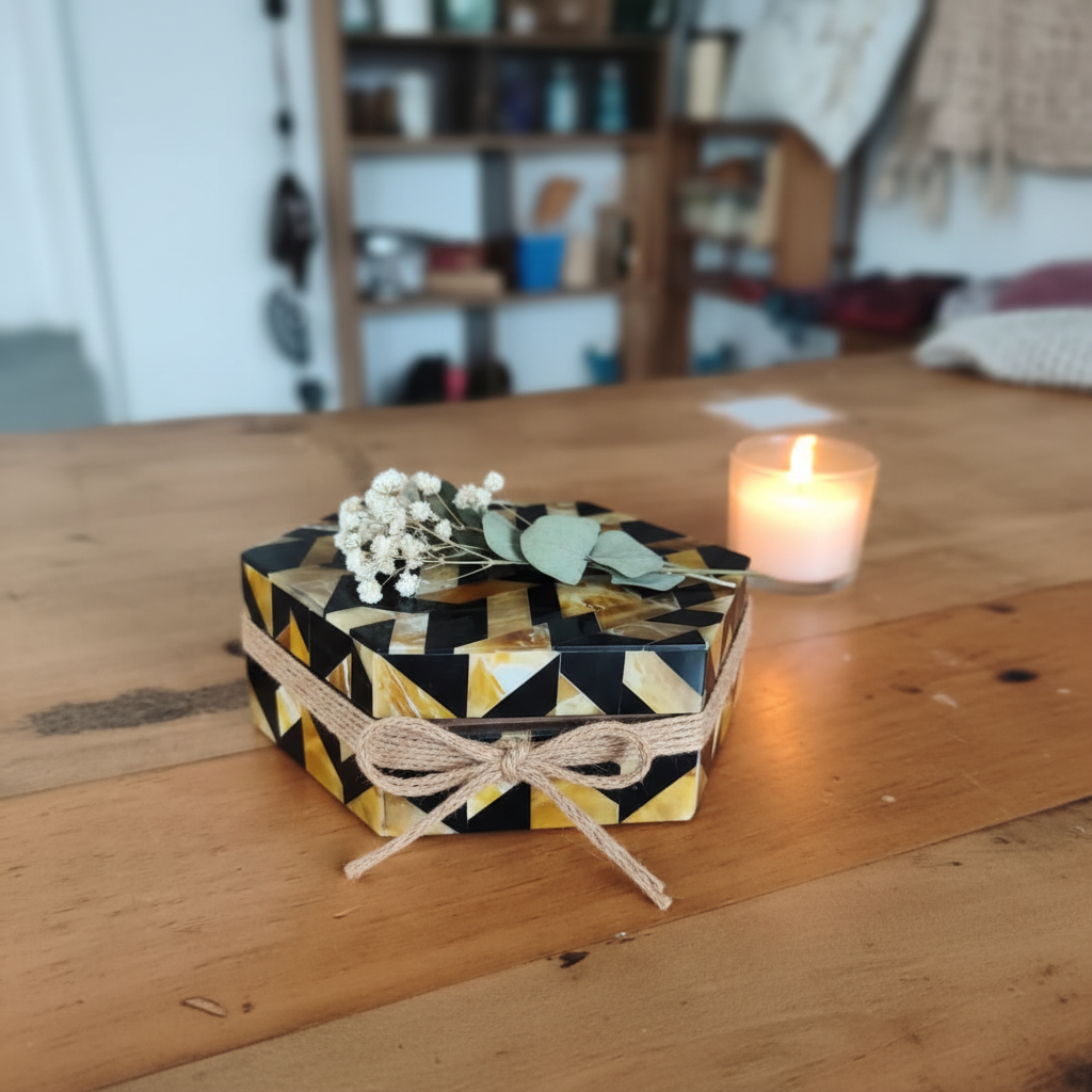 Cofre como regalo con flores secas